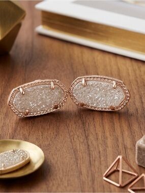 Kendra Scott White Druzy Oval Stud Earrings with Gold Trim